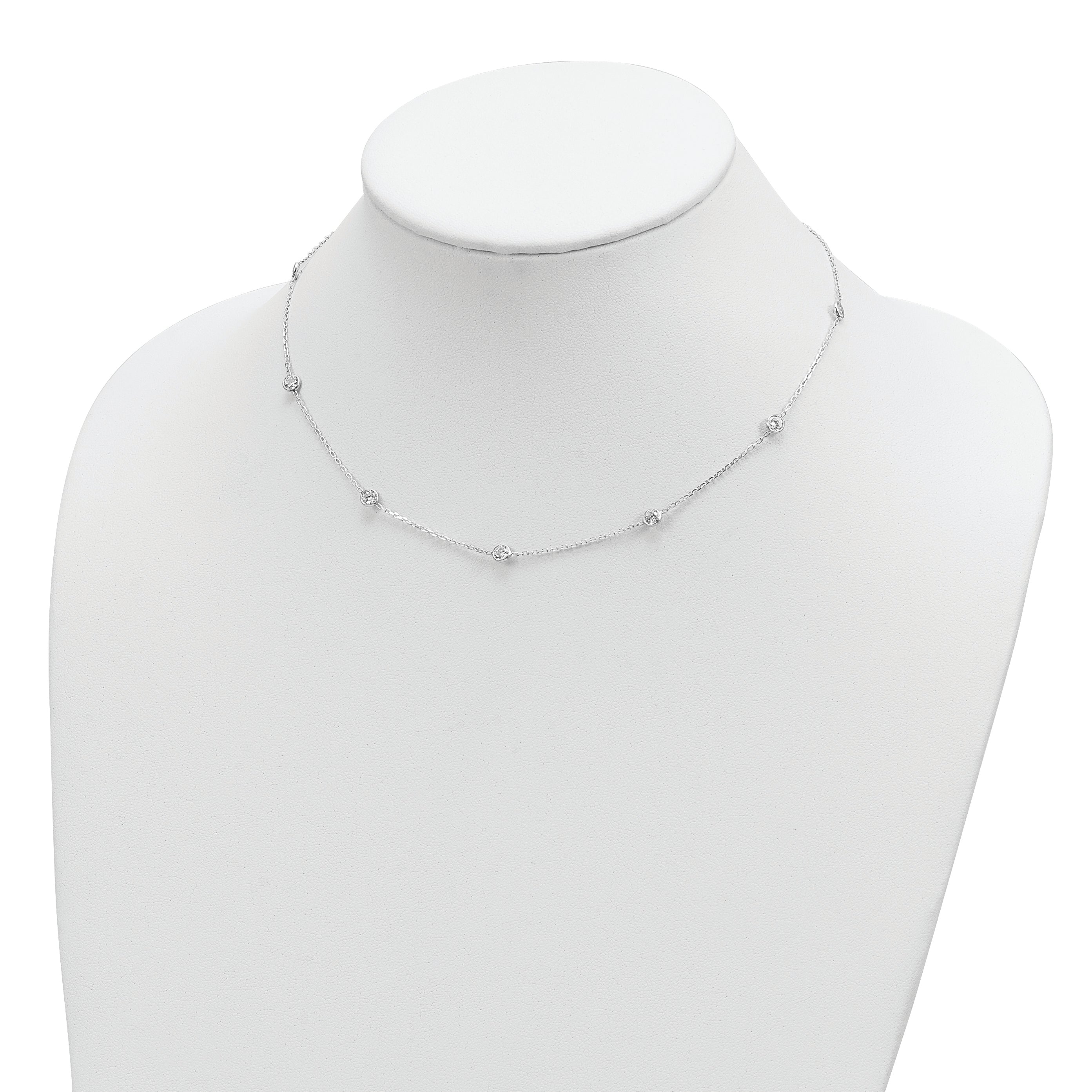 Sterling Silver 16 Inch w/2 in ext. 8-Station CZ Necklace