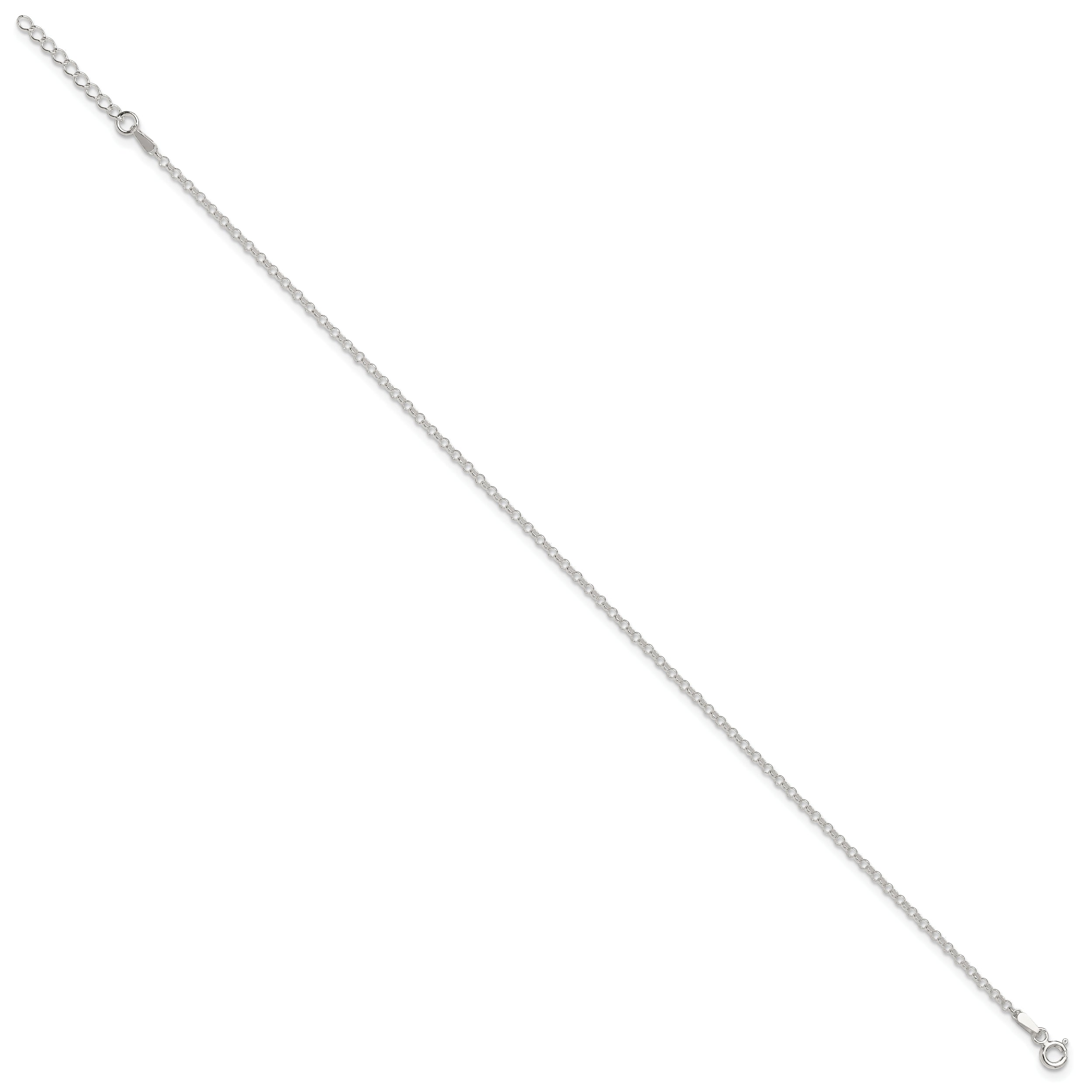 Sterling Silver 2mm Rolo 9in Plus 1in ext. Chain Anklet