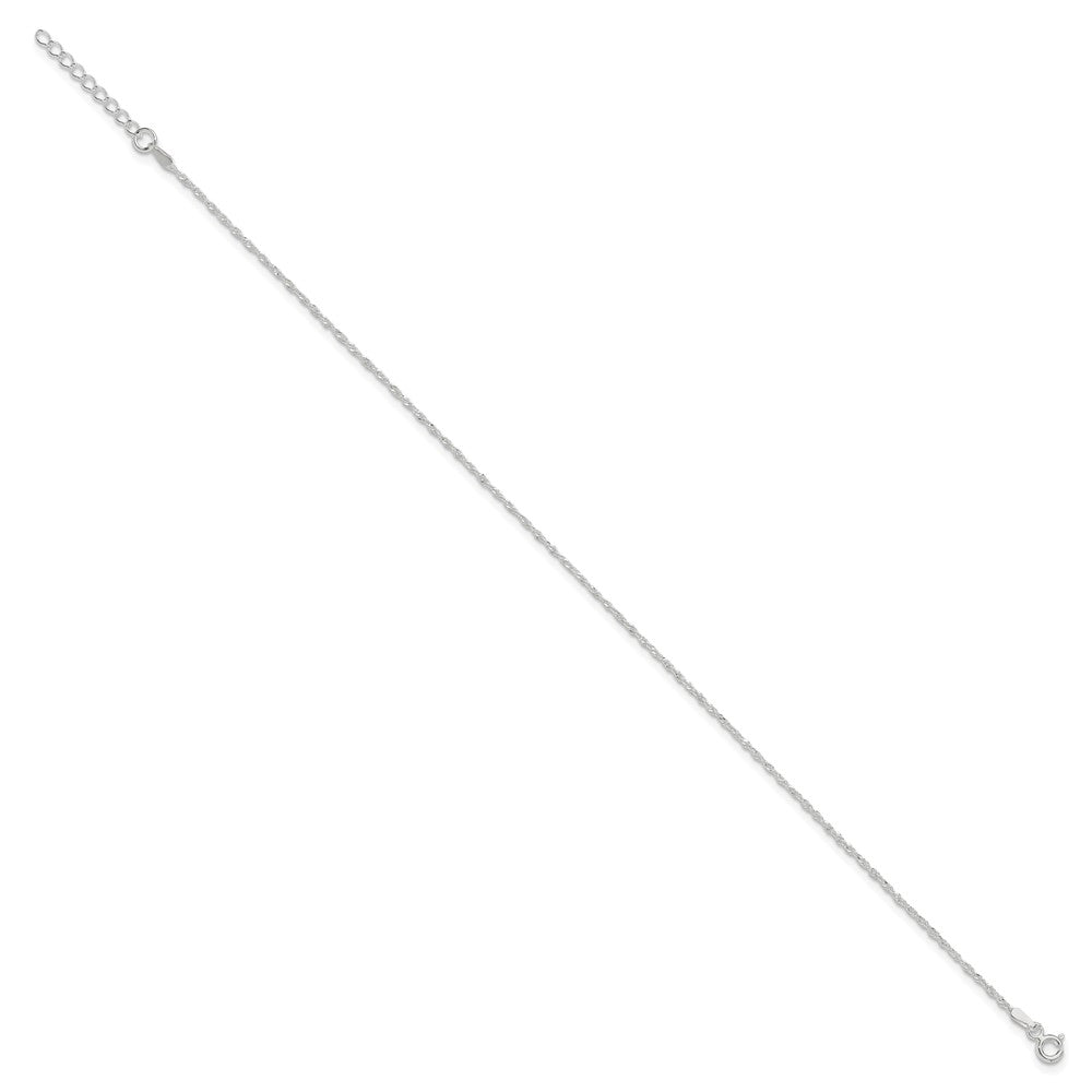 Sterling Silver 1.3mm Singapore 9in Plus 1in ext. Chain Anklet