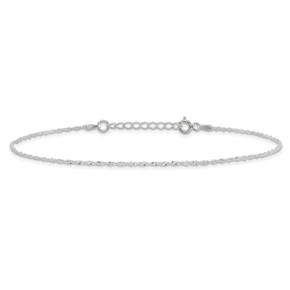 Sterling Silver 1.3mm Singapore 9in Plus 1in ext. Chain Anklet