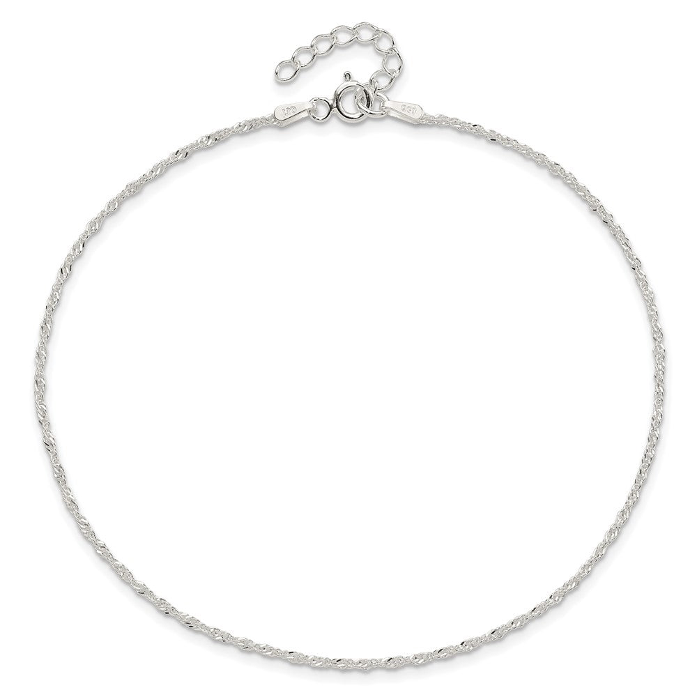 Sterling Silver 1.3mm Singapore 9in Plus 1in ext. Chain Anklet