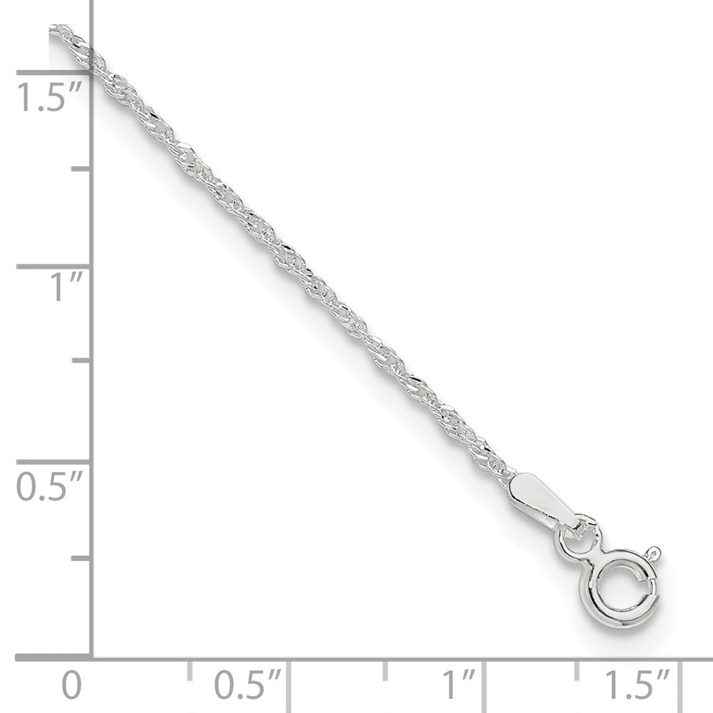 Sterling Silver 1.3mm Singapore 9in Plus 1in ext. Chain Anklet