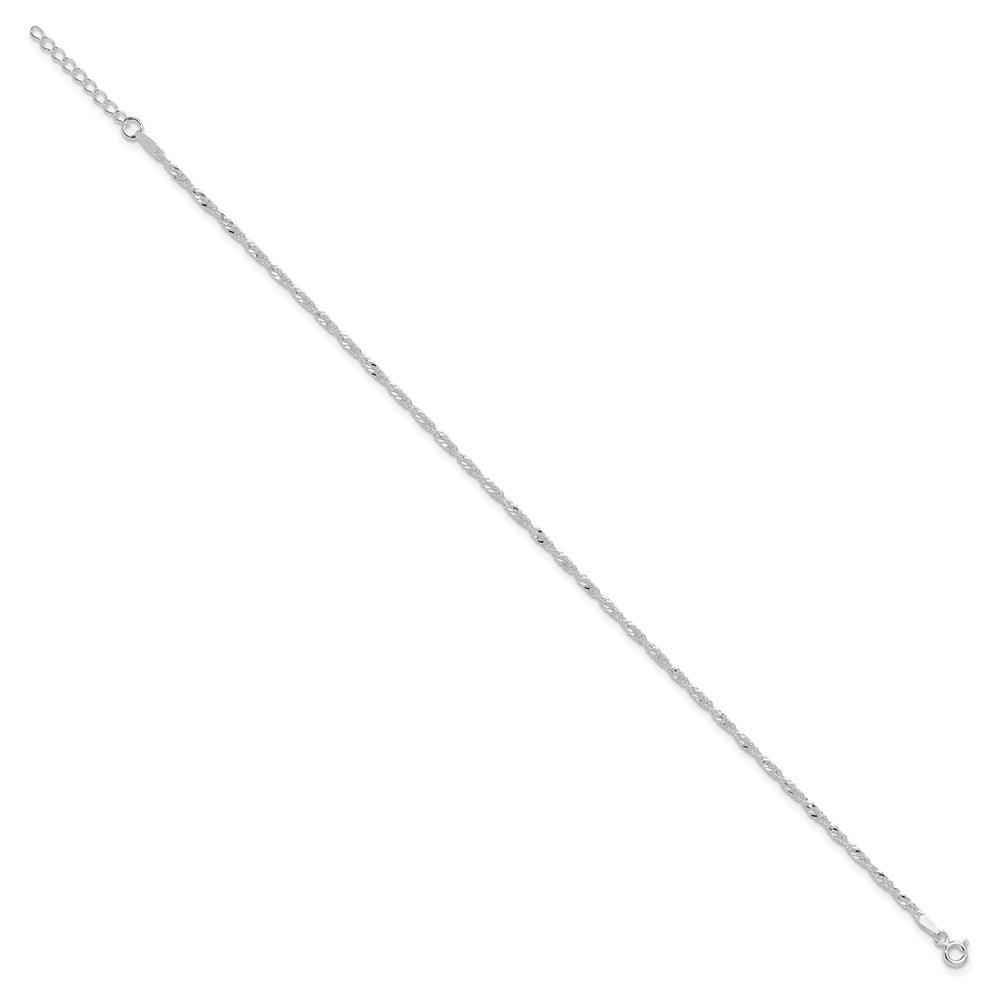 Sterling Silver 2mm Singapore 9in Plus 1in ext. Chain Anklet