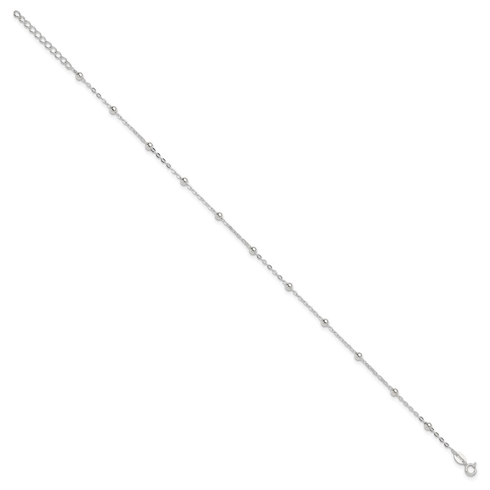 Sterling Silver 1mm Beaded Chain 9in Plus 1in ext. Anklet