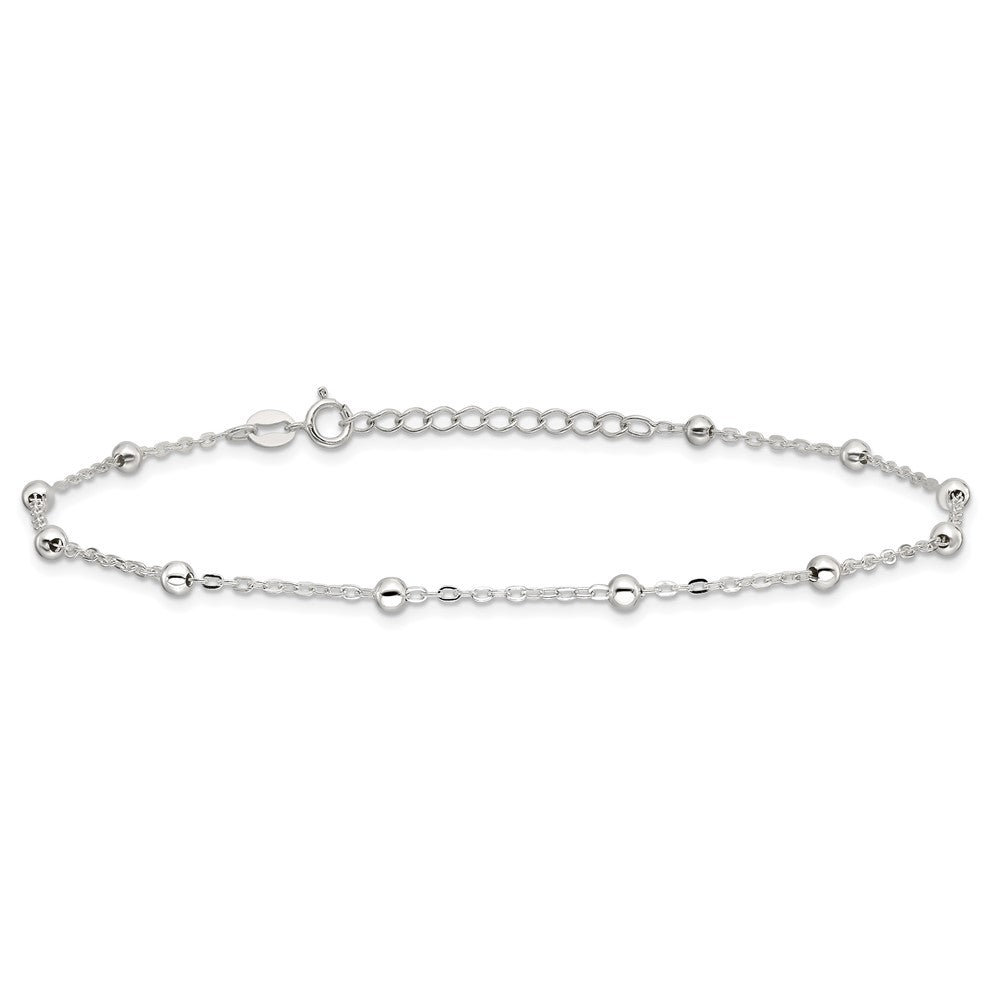 Sterling Silver 1mm Beaded Chain 9in Plus 1in ext. Anklet