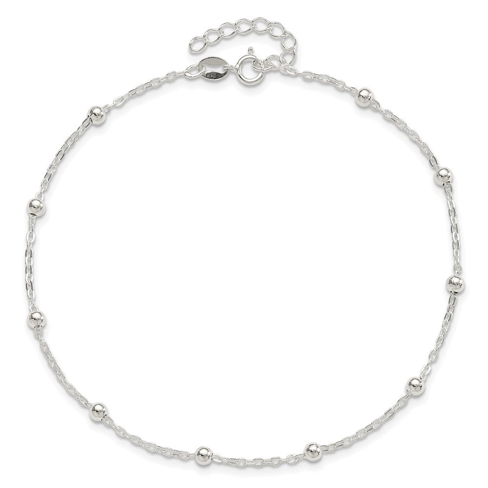 Sterling Silver 1mm Beaded Chain 9in Plus 1in ext. Anklet