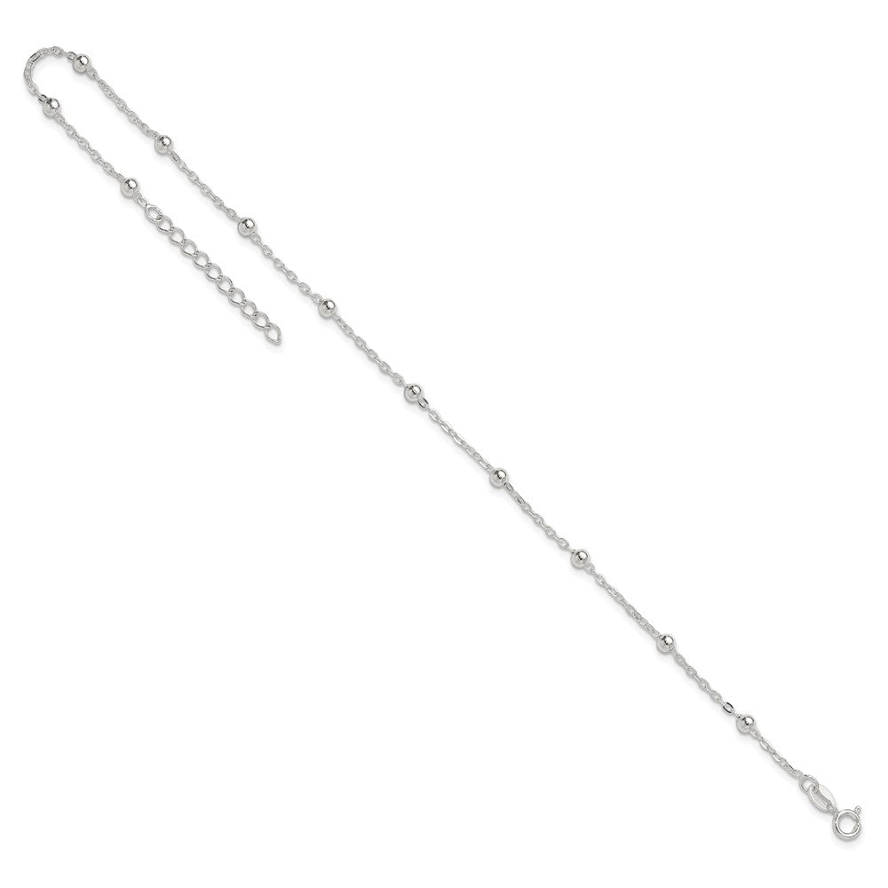 Sterling Silver 1mm Beaded Chain 9in Plus 1in ext. Anklet