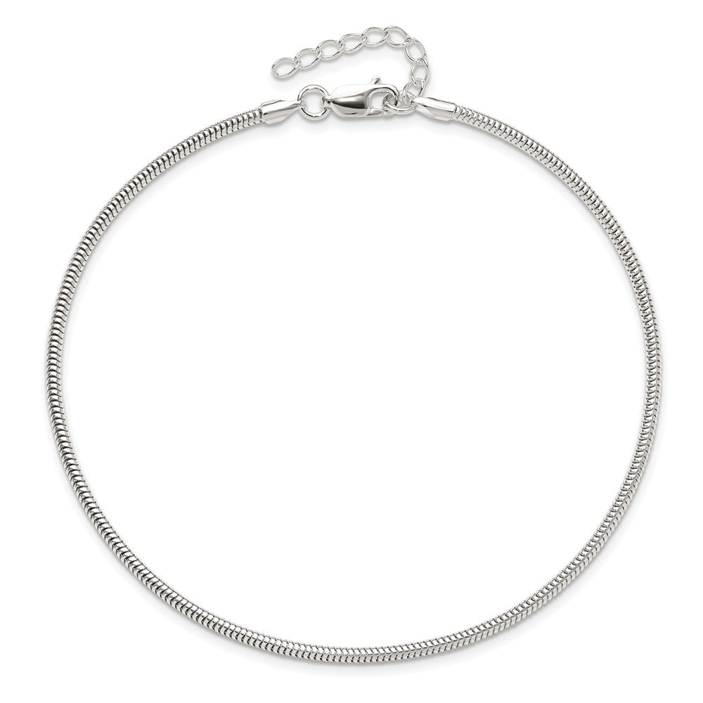 Sterling Silver 2mm Snake Chain 9in Plus 1in ext. Anklet