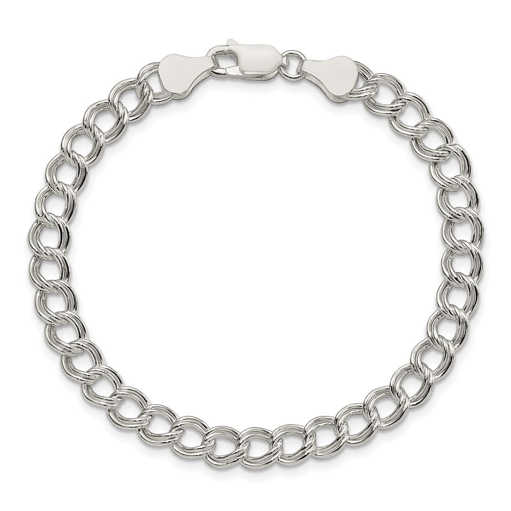 Sterling Silver 6mm Semi-Solid Double Link Charm Bracelet