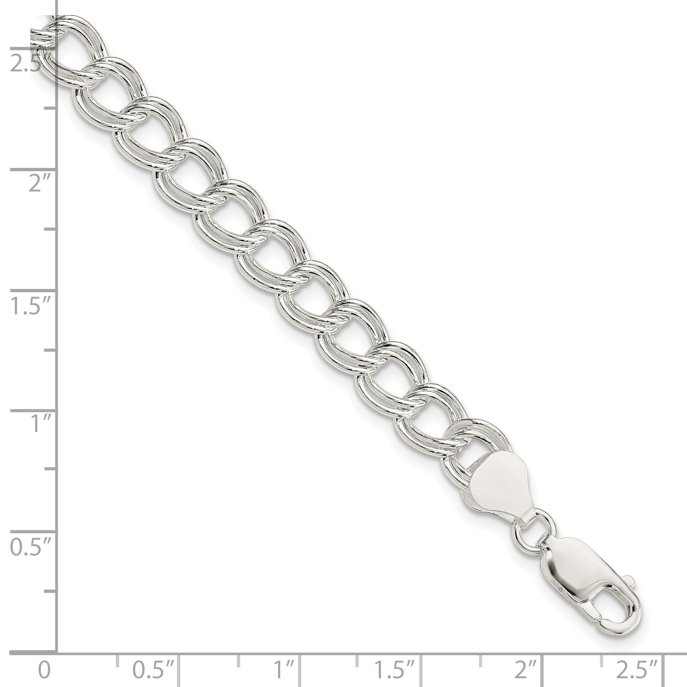 Sterling Silver 7.5mm Semi-Solid Double Link Charm Bracelet
