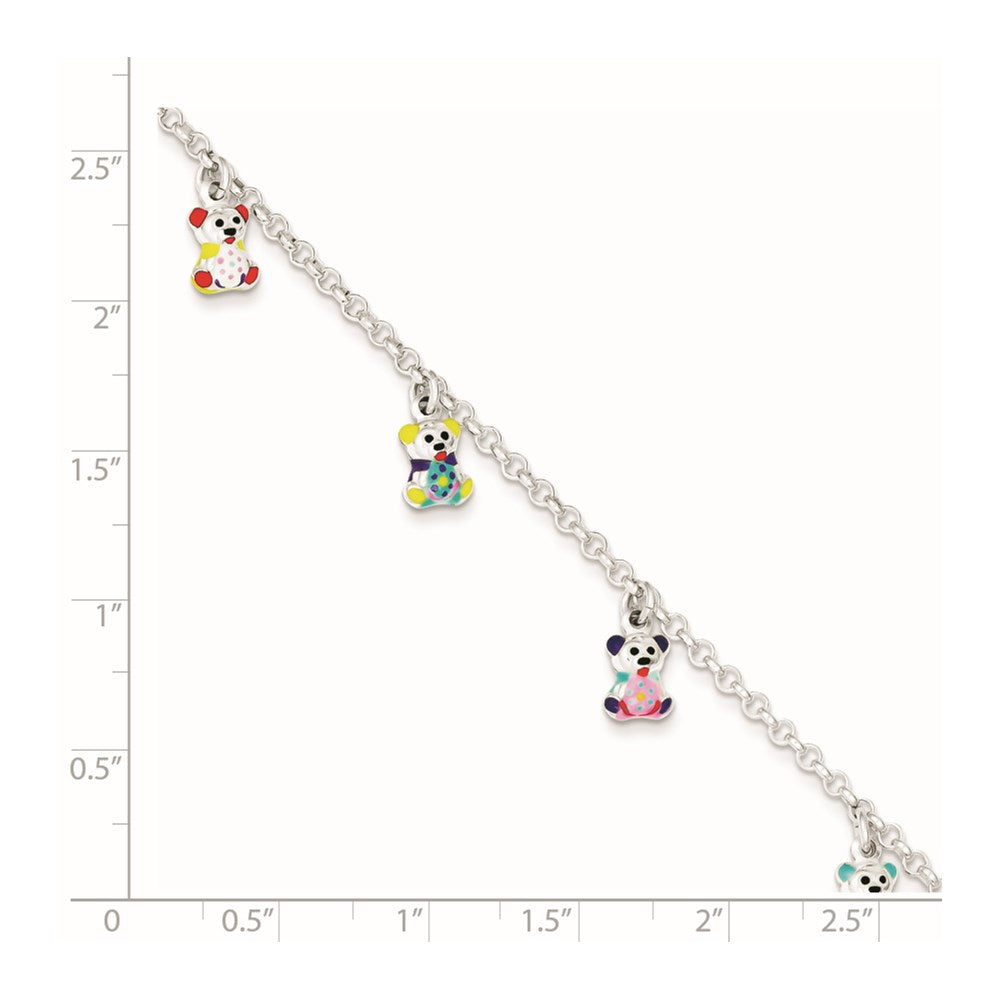 Sterling Silver Multi-color Enameled Bears w/ 1in ext Children's Bracelet