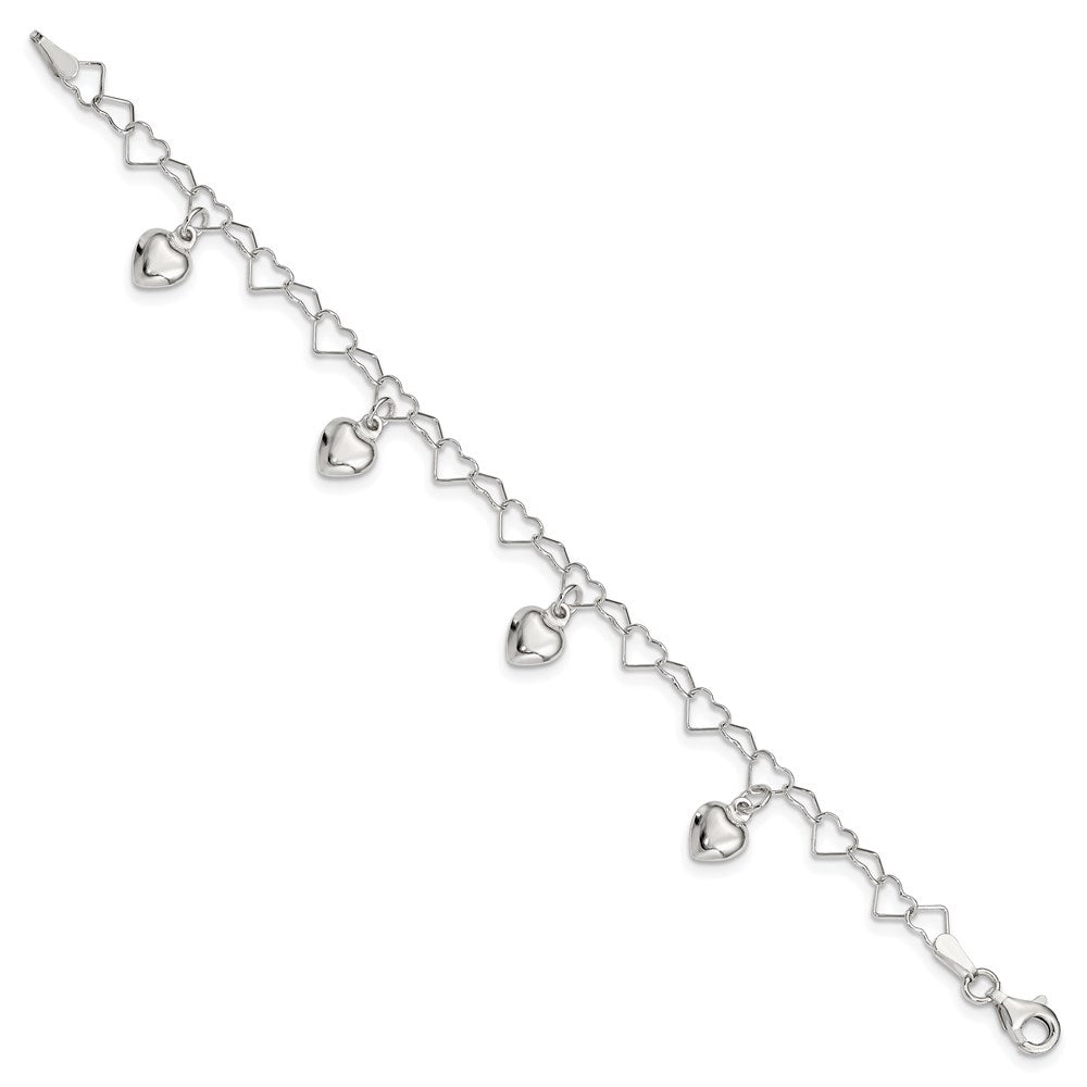 Sterling Silver Polished Dangling Heart Children's Bracelet