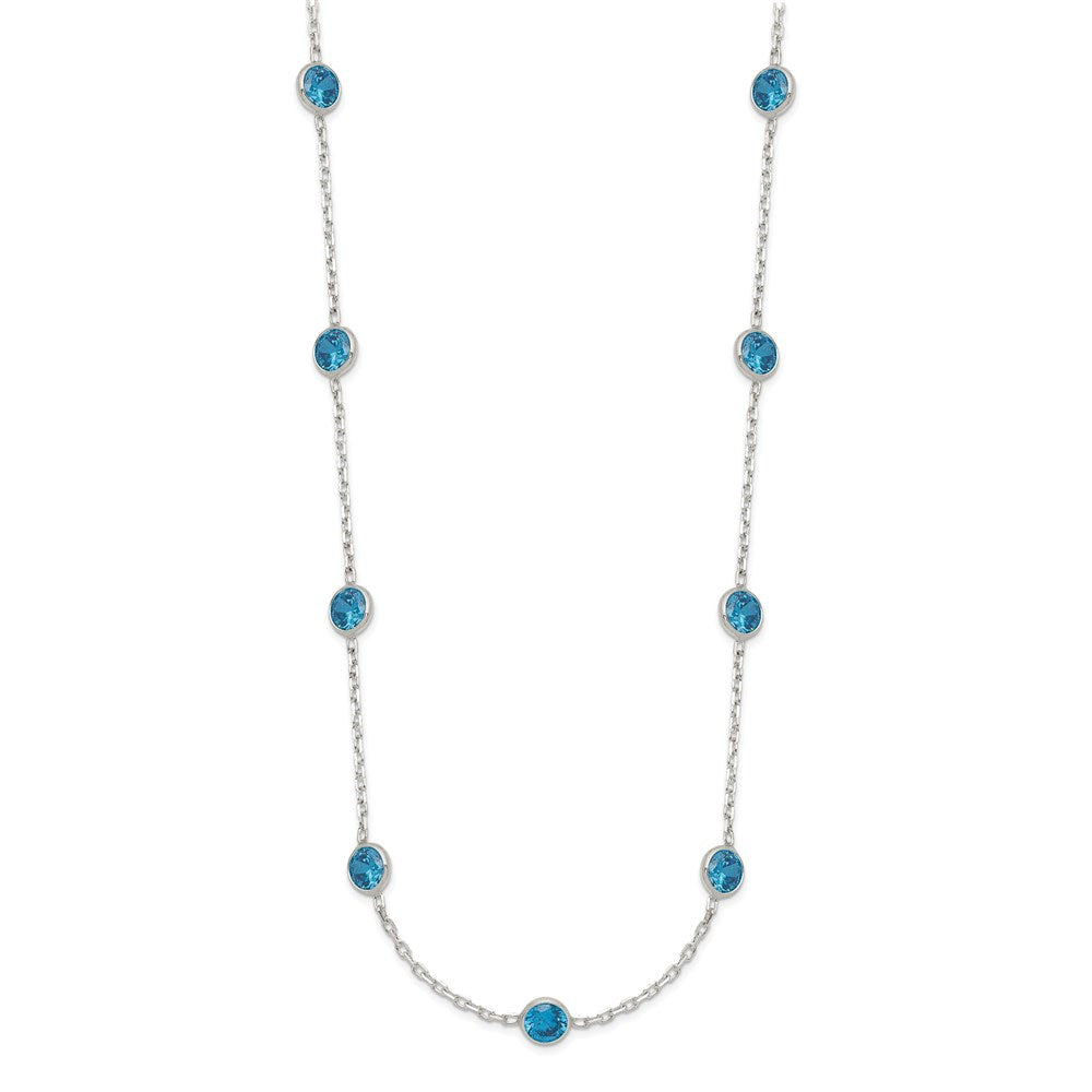Sterling Silver 9-Station Blue CZ Necklace