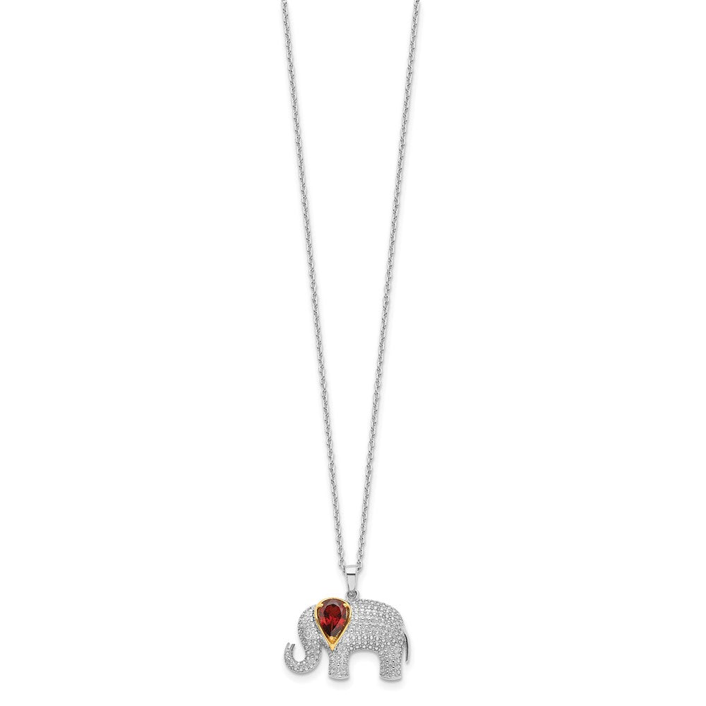 Brilliant Gemstones Sterling Silver with 14K Accent Rhodium-plated Garnet and Diamond Elephant 18 Inch Necklace with 2 Inc...