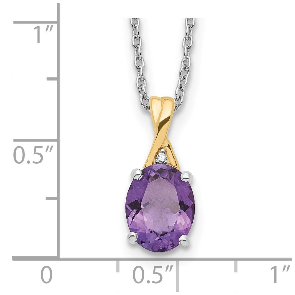 Brilliant Gemstones Sterling Silver with 14K Accent Rhodium-plated Amethyst and Diamond 18 Inch Necklace with 2 Inch Extender