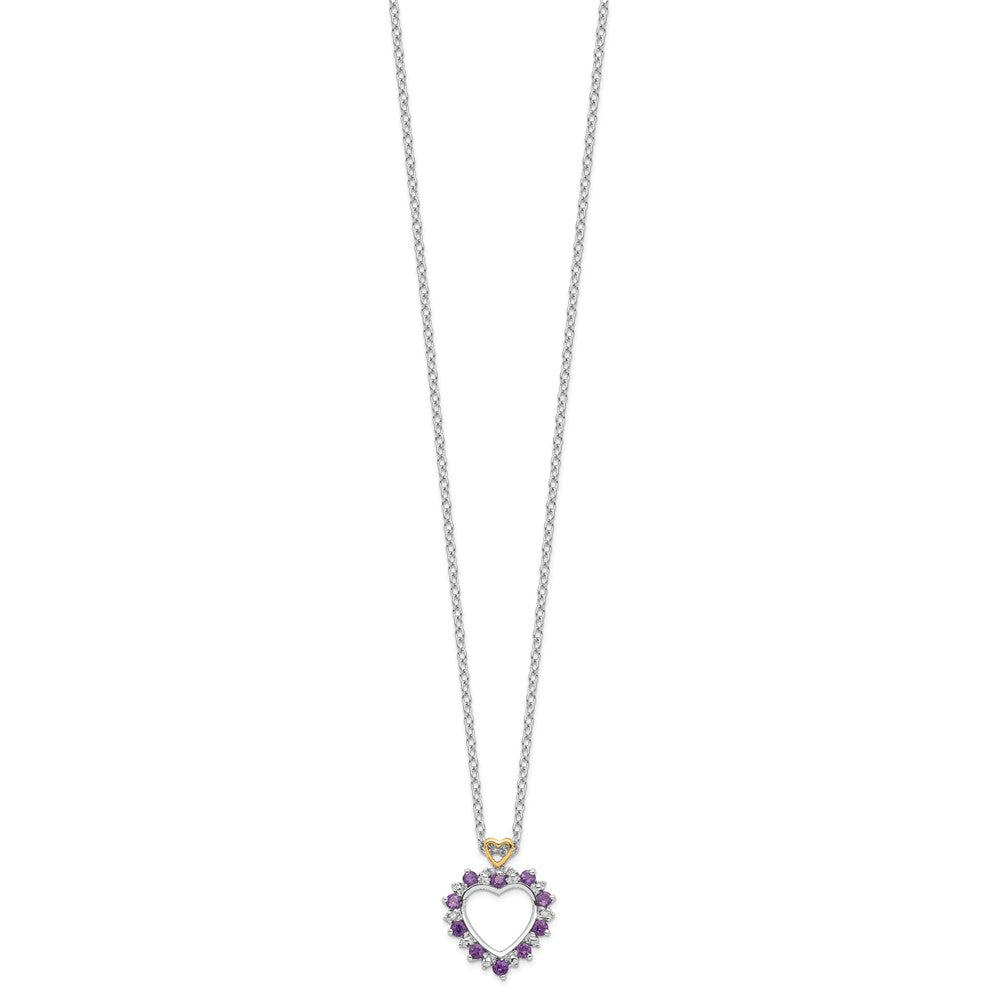 Brilliant Gemstones Sterling Silver with 14K Accent Rhodium-plated Amethyst and Diamond 18 Inch Necklace with 2 Inch Extender