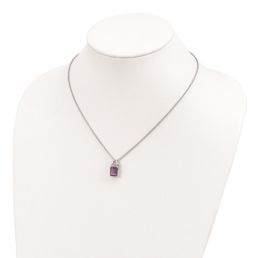 Brilliant Gemstones Sterling Silver with 14K Accent Rhodium-plated Amethyst and Diamond 18 Inch Necklace with 2 Inch Extender