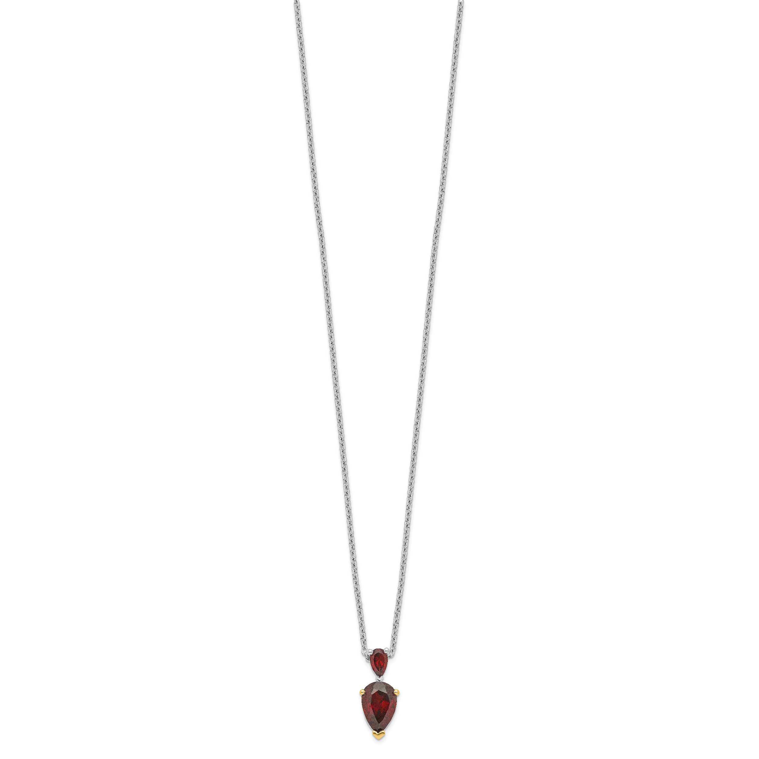 Brilliant Gemstones Sterling Silver with 14K Accent Rhodium-plated Garnet 18 Inch Necklace with 2 Inch Extender