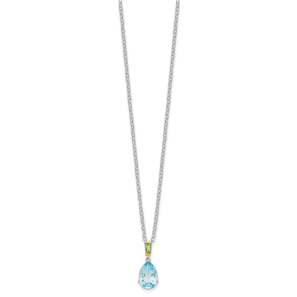 Brilliant Gemstones Sterling Silver with14K Accent Rhodium-plated Sky Blue Topaz and Peridot 18 Inch Necklace with 2 Inch ...