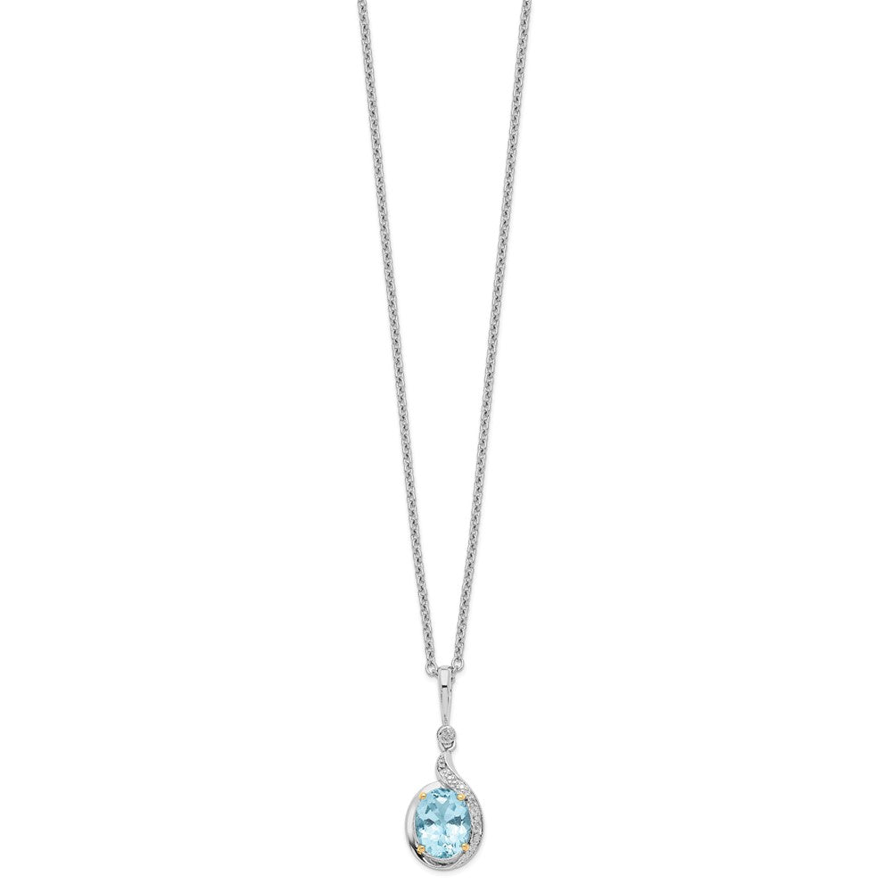 Brilliant Gemstones Sterling Silver with 14K Accent Rhodium-plated Sky Blue Topaz and Diamond 18 Inch Necklace with 2 Inch...