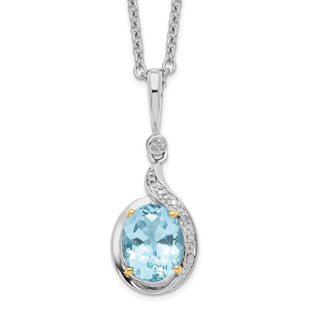 Brilliant Gemstones Sterling Silver with 14K Accent Rhodium-plated Sky Blue Topaz and Diamond 18 Inch Necklace with 2 Inch...