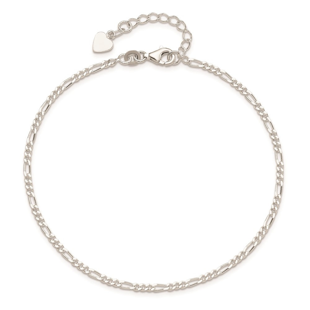 Sterling Silver D/C Polished Figaro 9in Plus 1in ext. Anklet