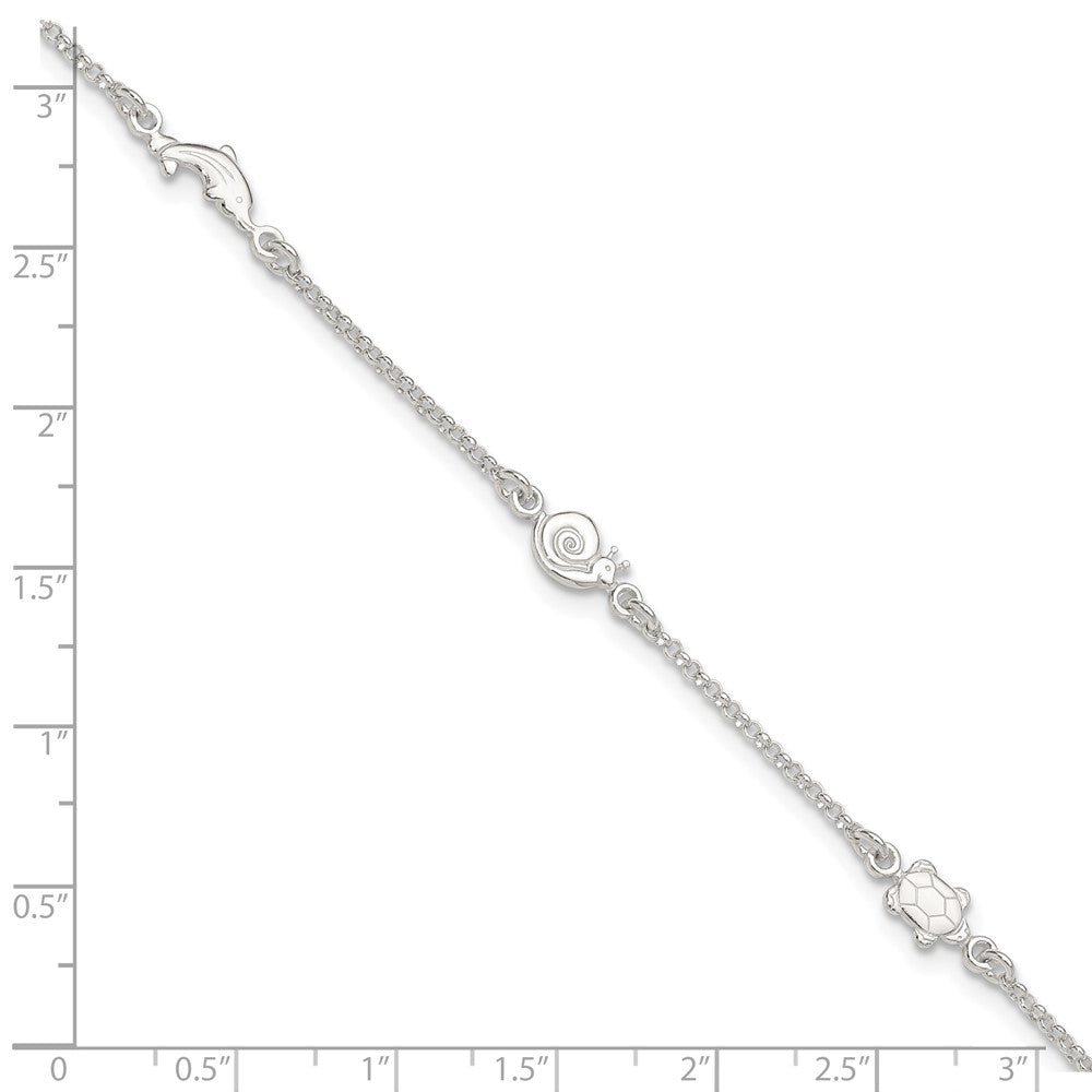 Sterling Silver Polished Animal 9in Plus 1in Ext. Anklet