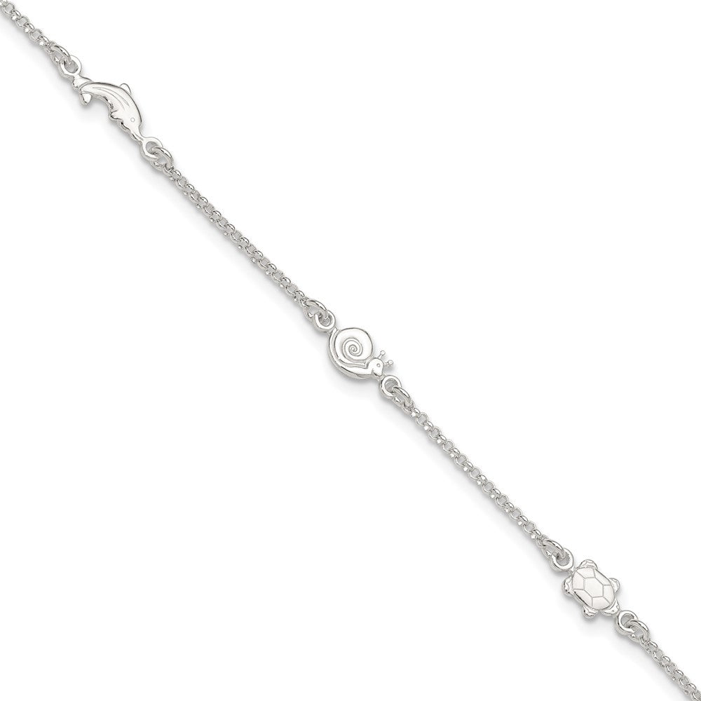 Sterling Silver Polished Animal 9in Plus 1in Ext. Anklet