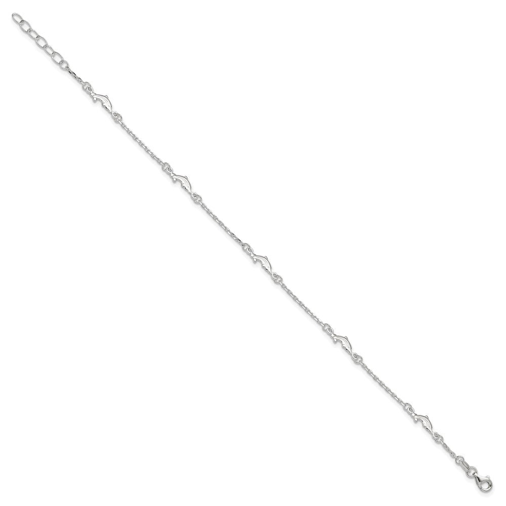 Sterling Silver Polished Dolphin 9in Plus 1in Ext. Anklet