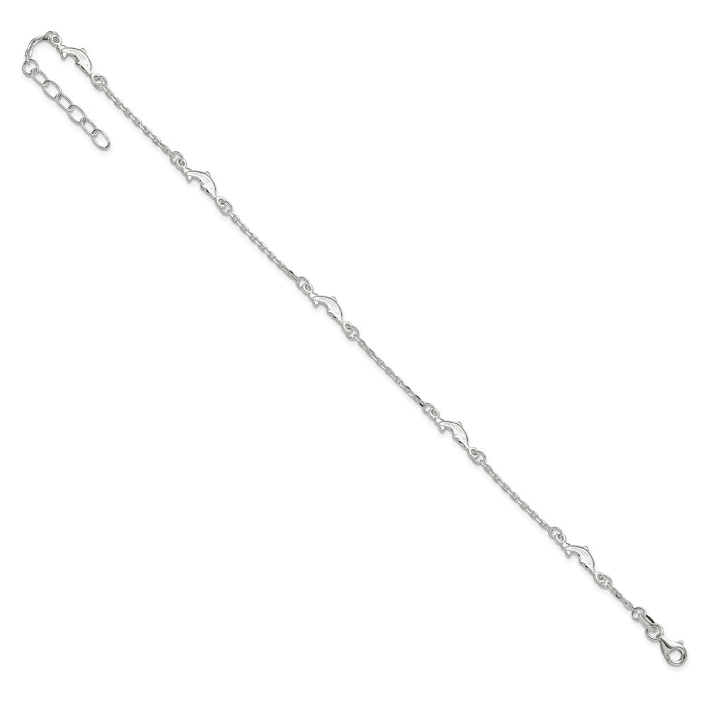 Sterling Silver Polished Dolphin 9in Plus 1in Ext. Anklet