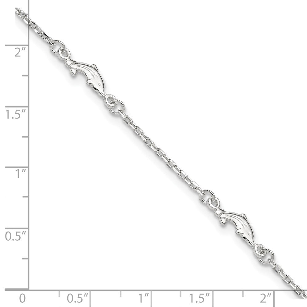 Sterling Silver Polished Dolphin 9in Plus 1in Ext. Anklet