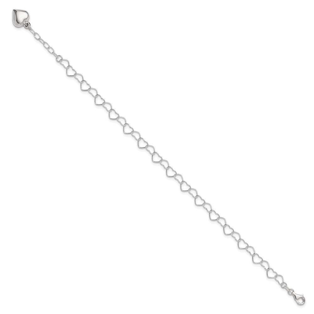 Sterling Silver Polished Puffed Heart 9 in Plus 1in ext. Anklet
