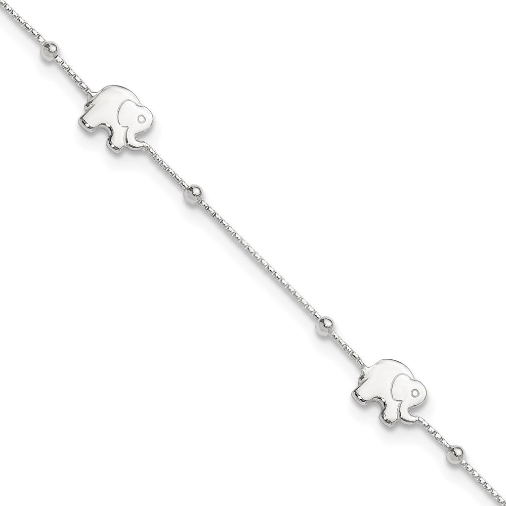 Sterling Silver Polished Elephant 9in Plus 2in Ext. Anklet