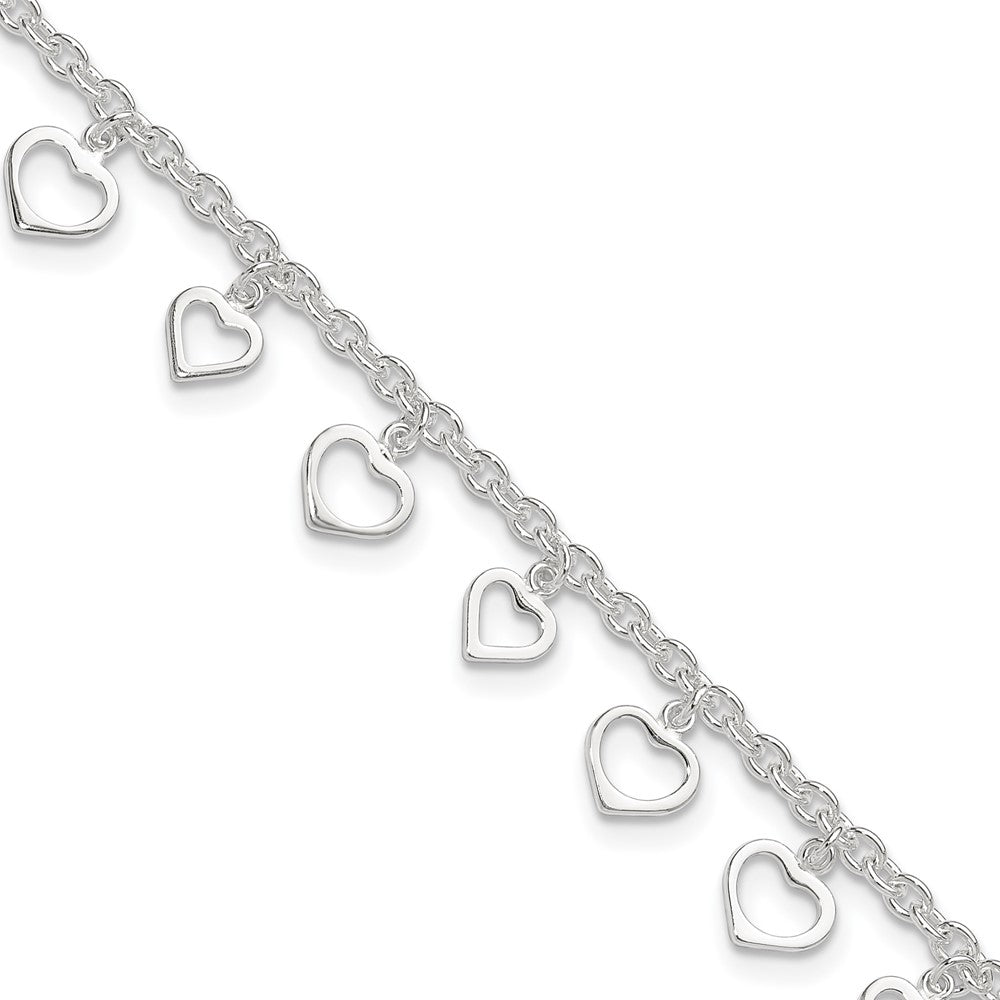 Sterling Silver 8 in Plus 1in Ext Polished Heart Anklet