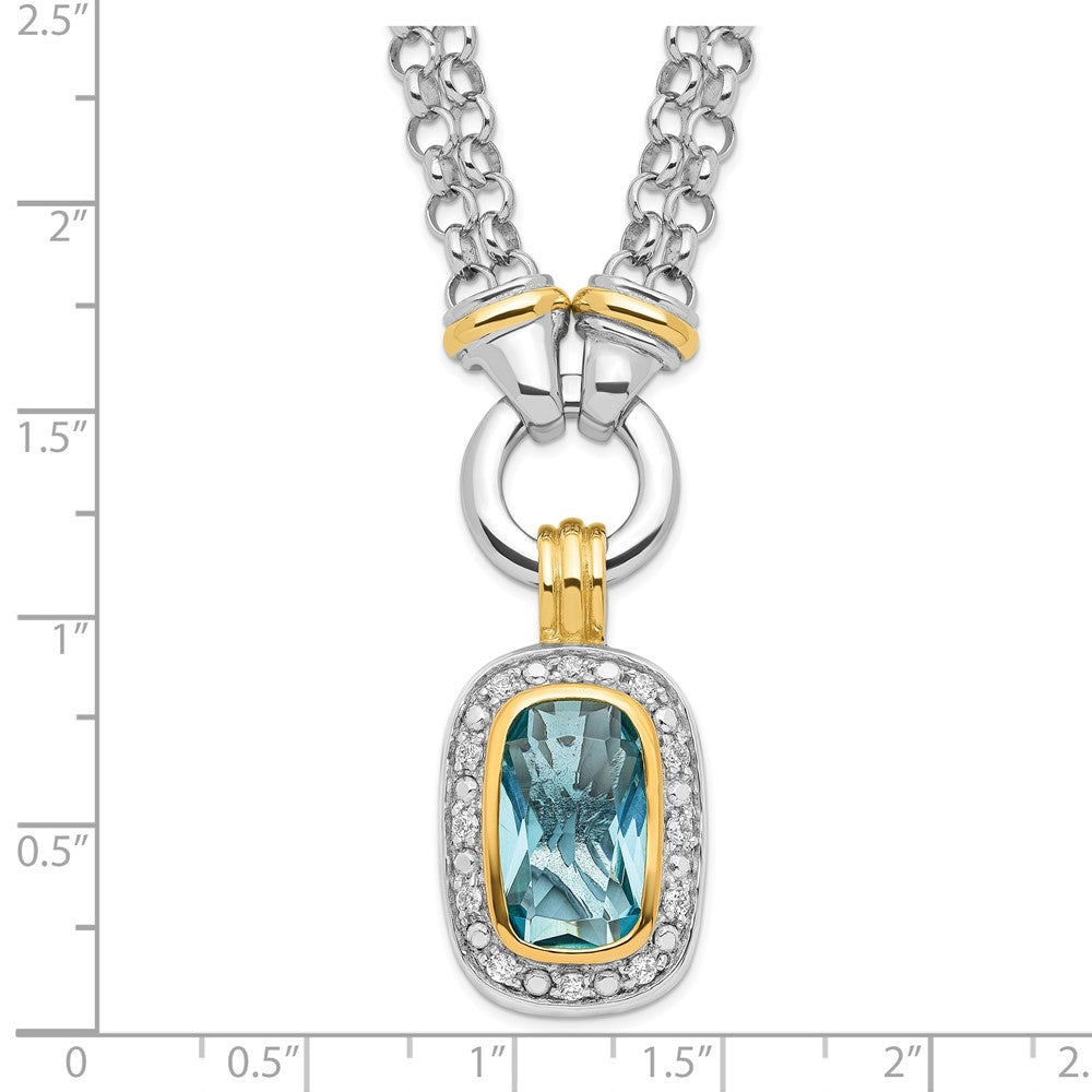 Sterling Silver Flash Gold-plated Clear and Blue CZ 16 inch Necklace