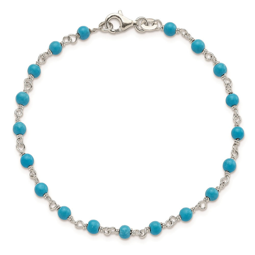 Sterling Silver Genuine Turquoise Bead Polished Bracelet