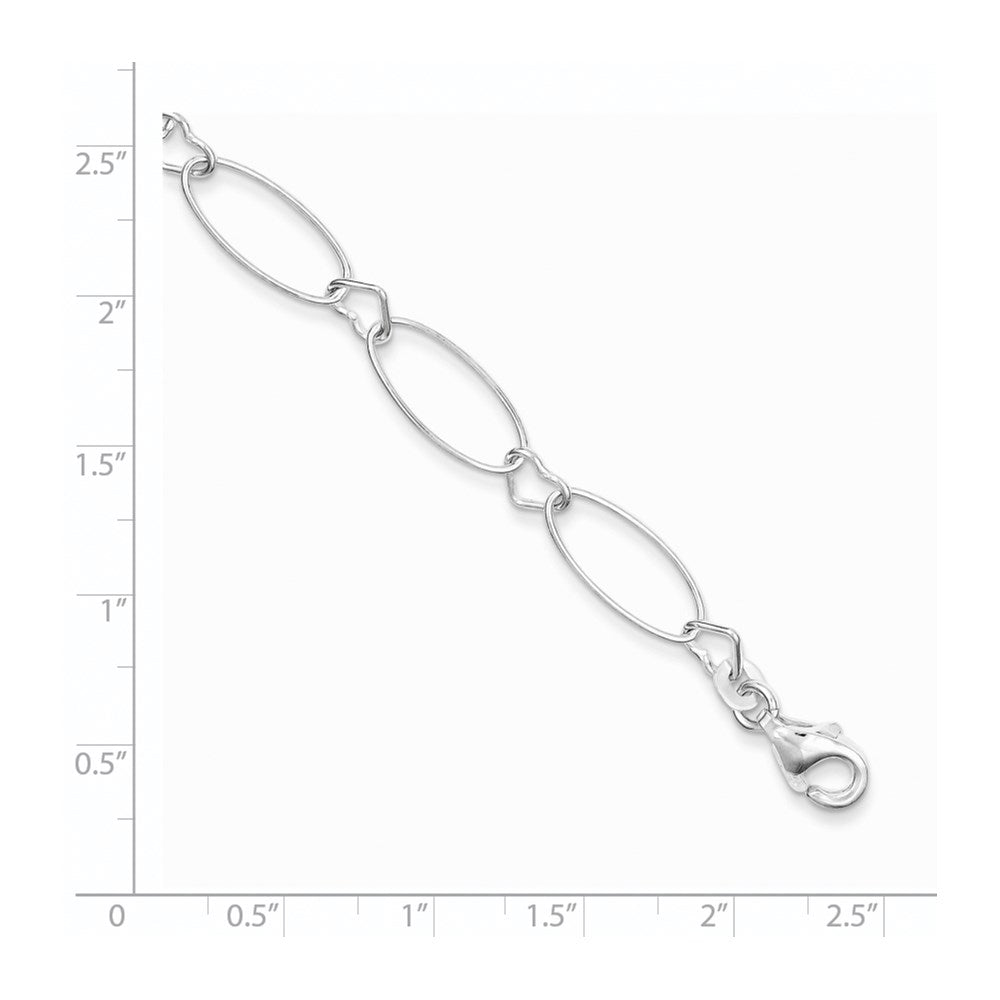 Sterling Silver Oval Link w/Hearts Bracelet