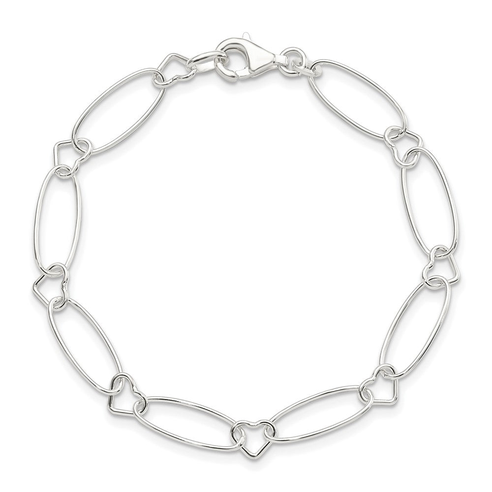 Sterling Silver Oval Link w/Hearts Bracelet