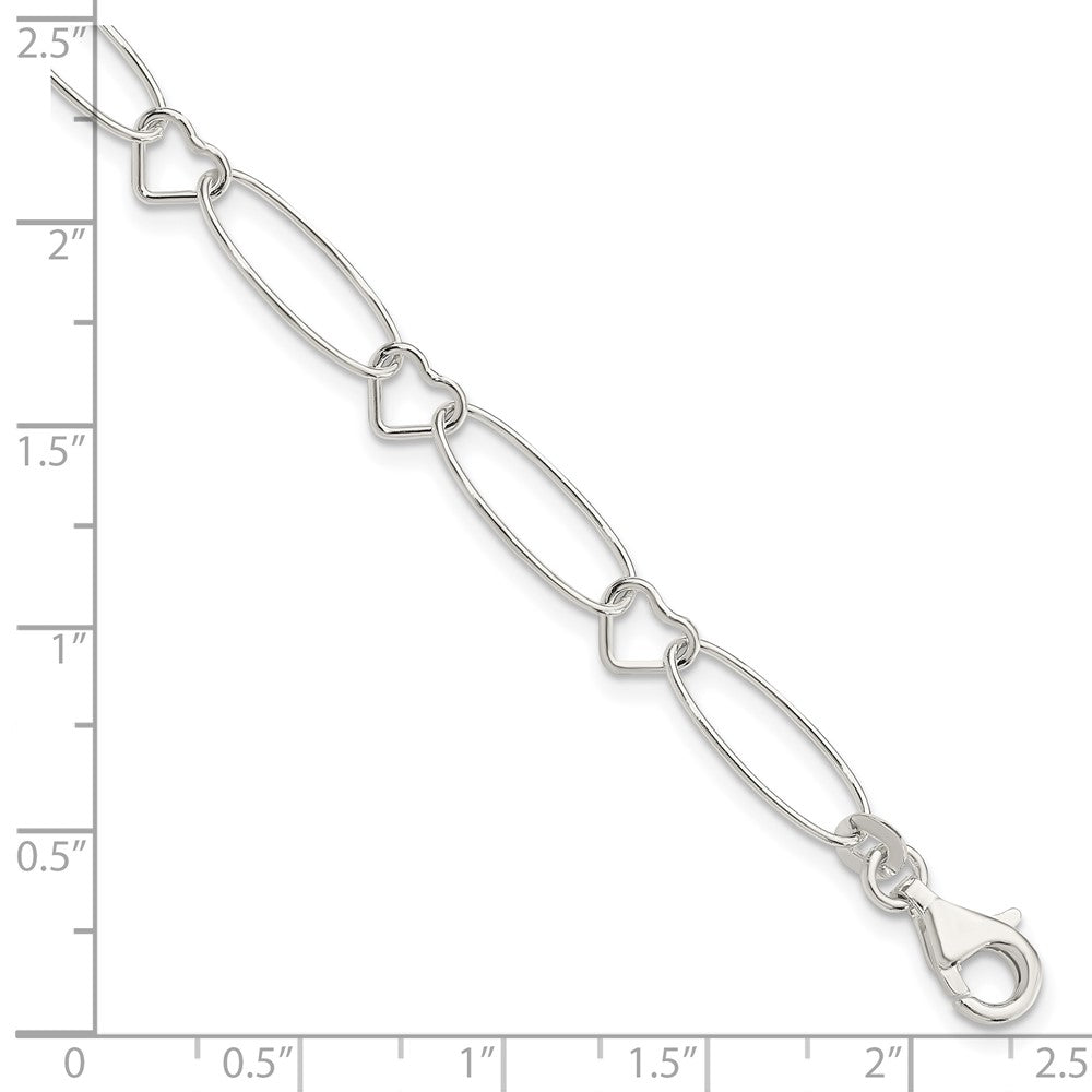 Sterling Silver Oval Link w/Hearts Bracelet
