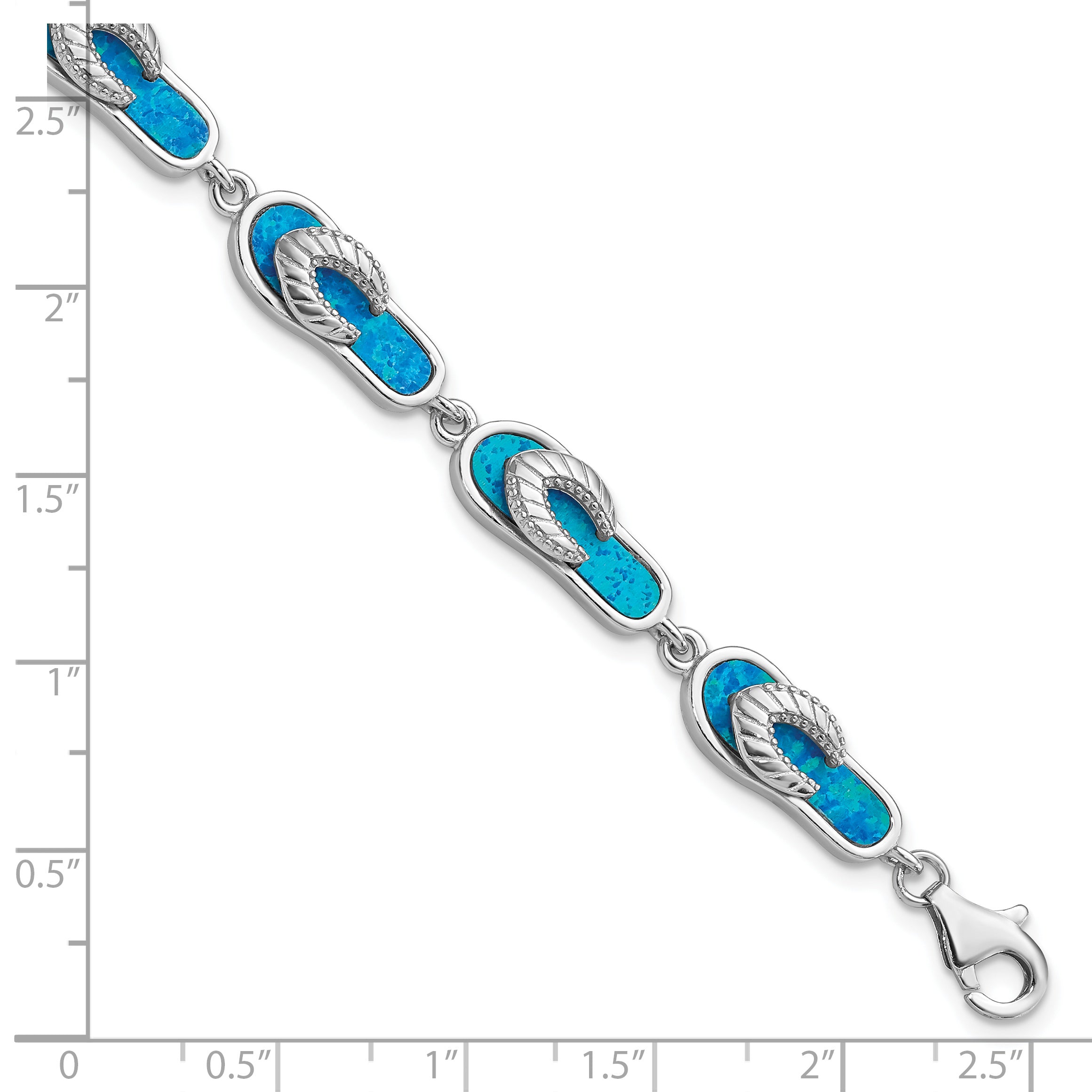 Sterling Silver Rhodium-plated 7in Created Blue Opal Inlay Sandal Bracelet