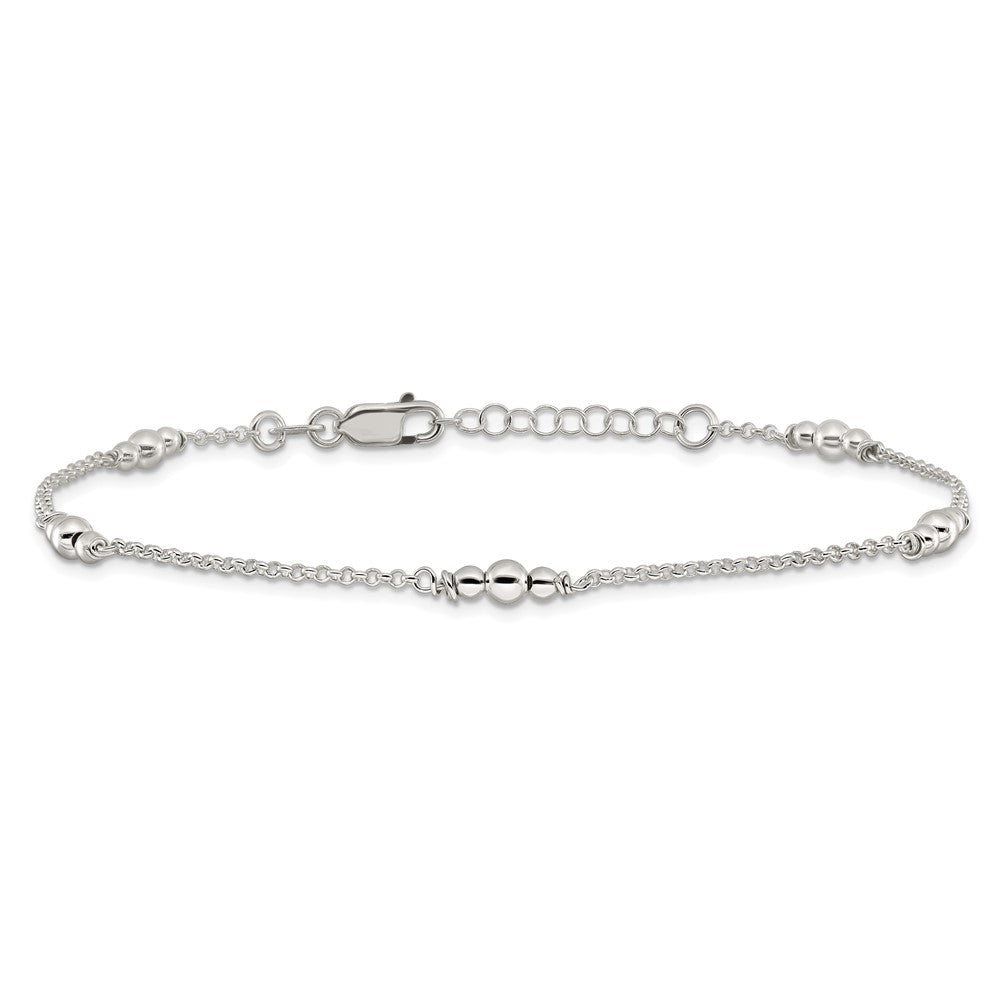 Sterling Silver Polished Bead 9in Plus 1in ext. Anklet