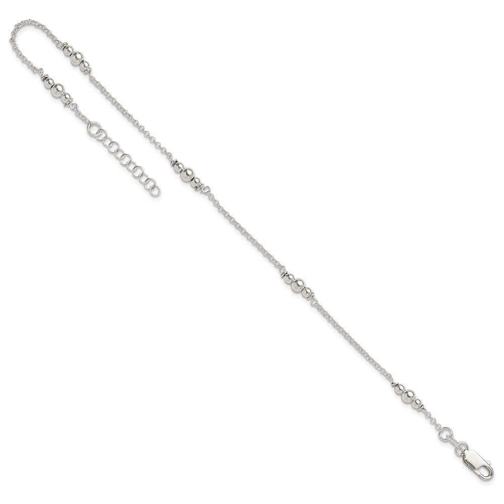 Sterling Silver Polished Bead 9in Plus 1in ext. Anklet