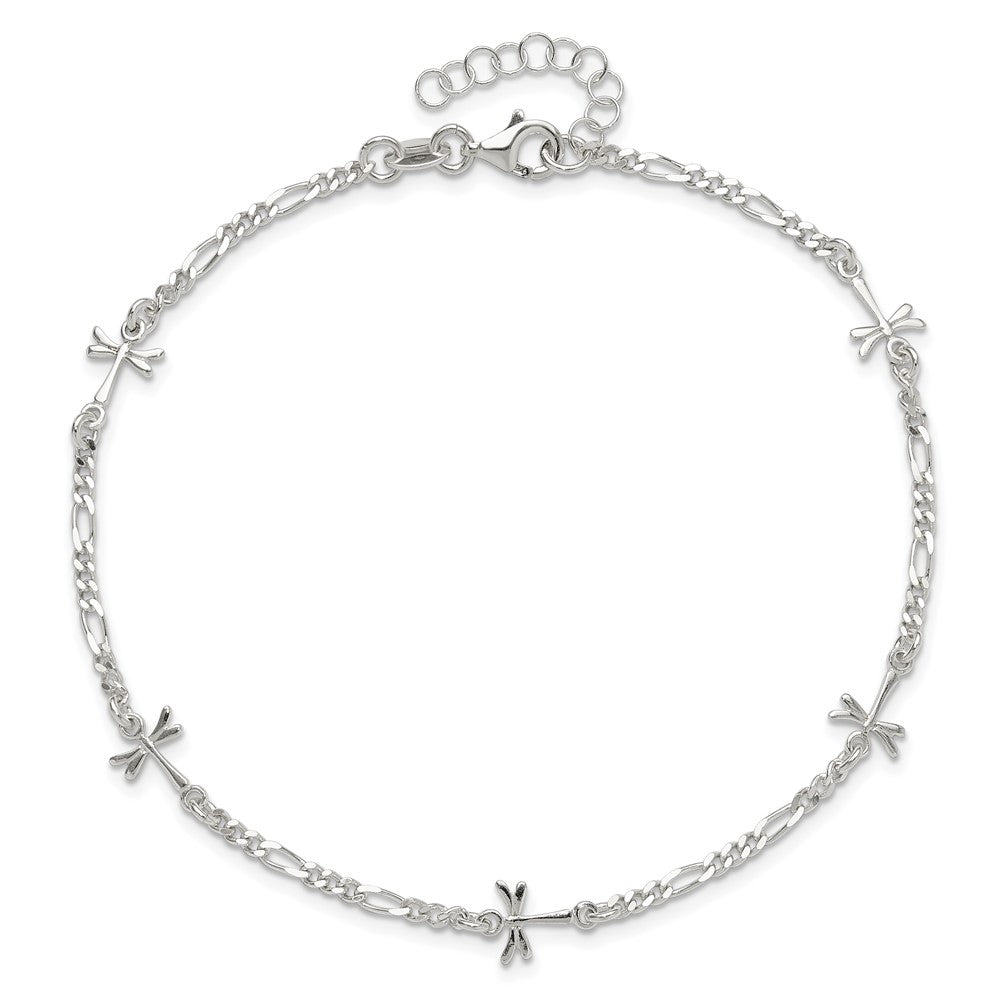 Sterling Silver Polished Dragonfly 8in Plus 1in ext. Anklet
