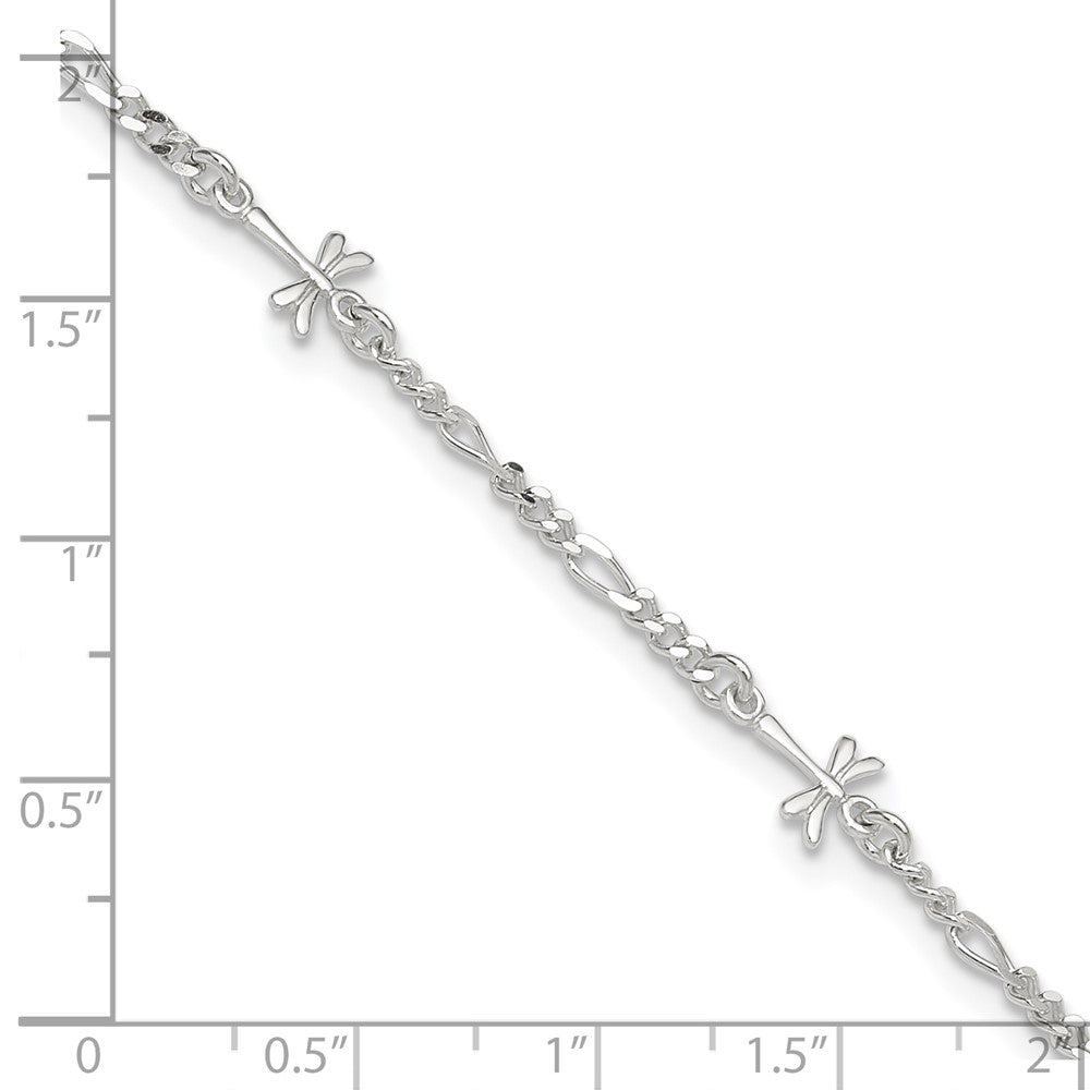 Sterling Silver Polished Dragonfly 8in Plus 1in ext. Anklet