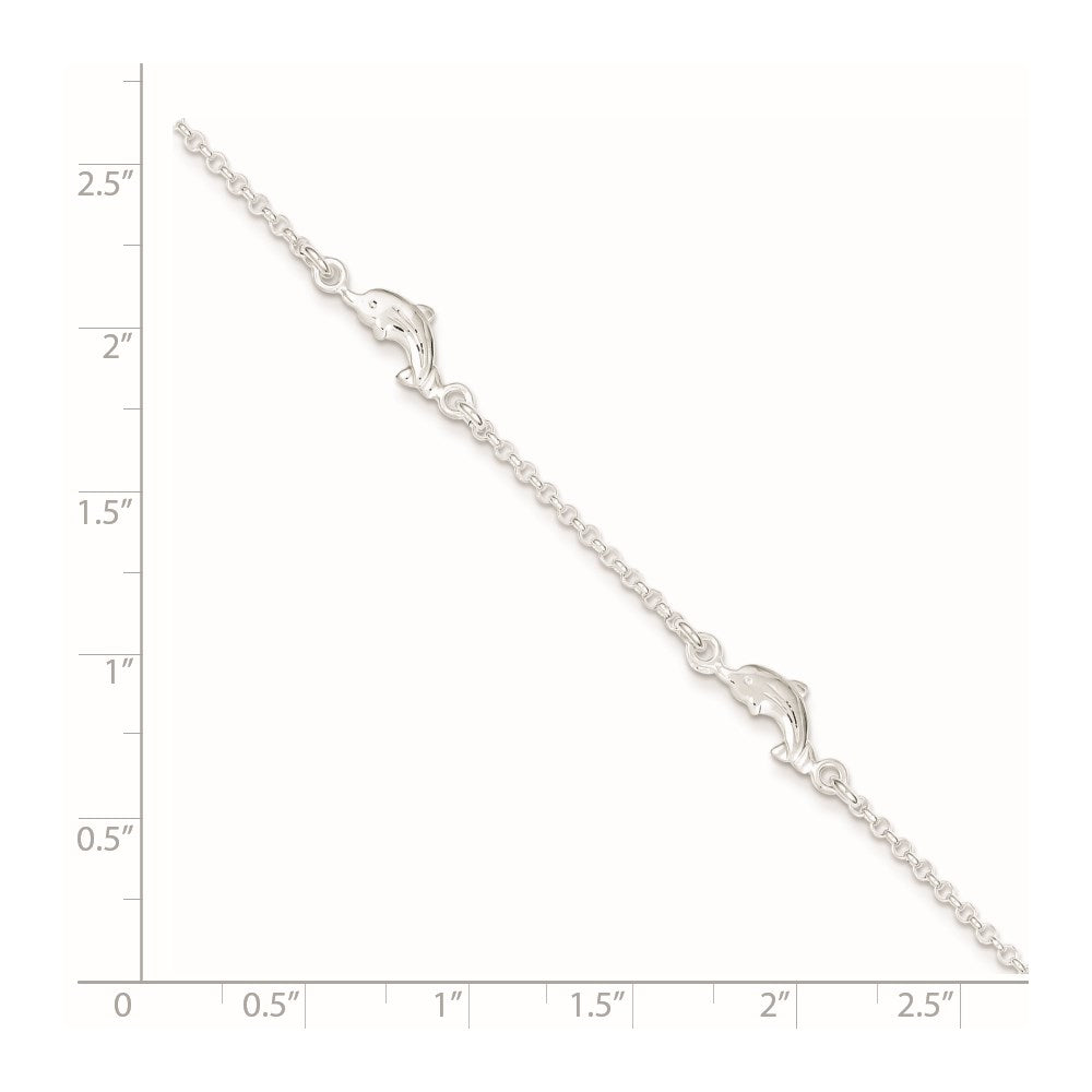 Sterling Silver Polished Dolphin 9in Plus1in Ext. Anklet