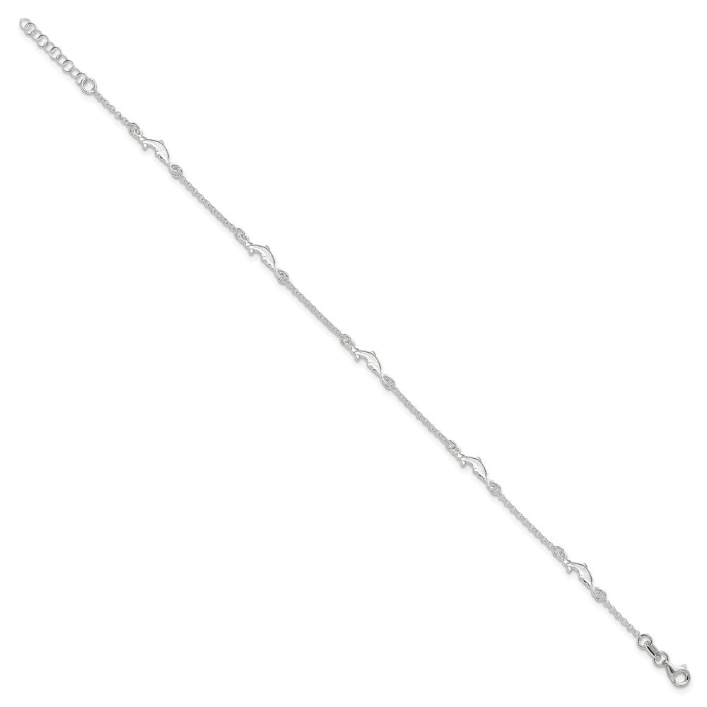 Sterling Silver Polished Dolphin 9in Plus1in Ext. Anklet