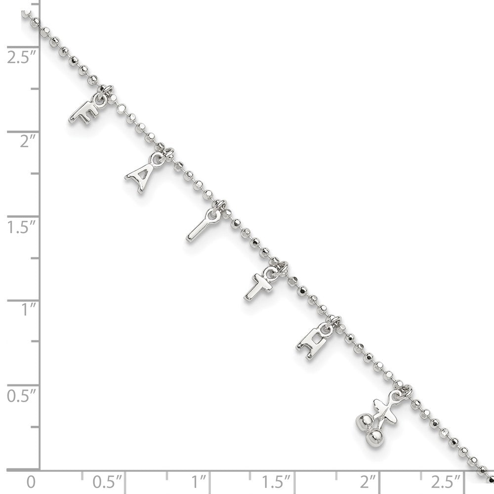 Sterling Silver FAITH 10in Plus 1in Ext. Anklet