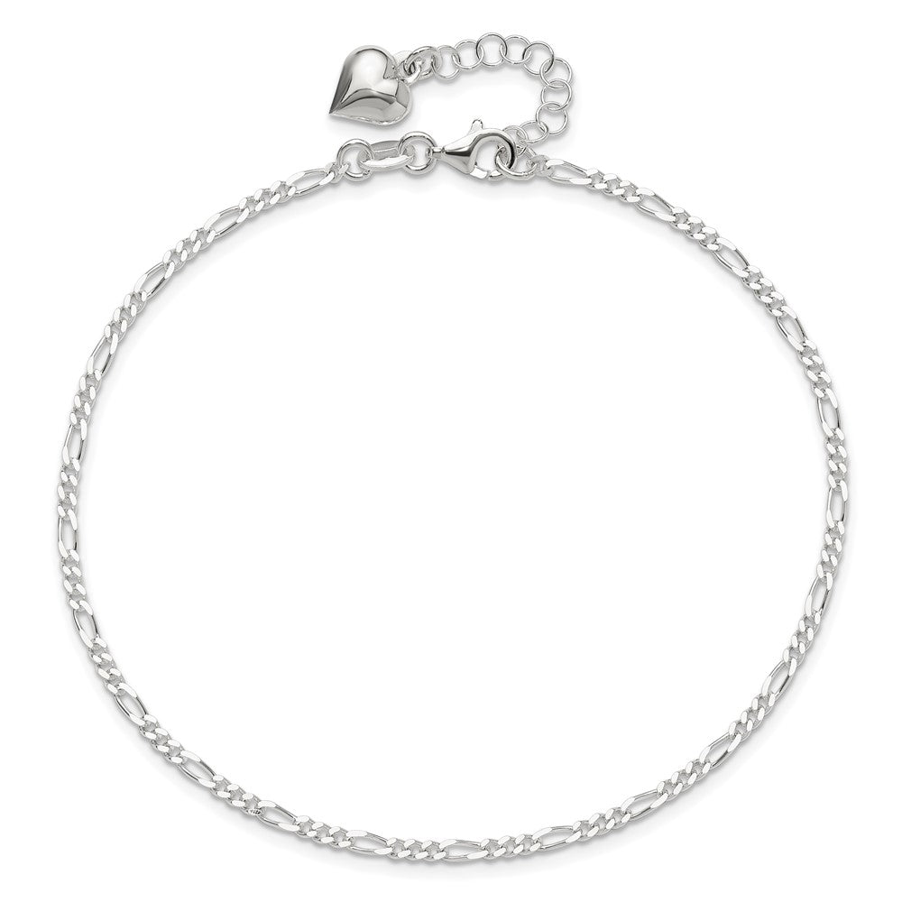Sterling Silver Polished Heart 9in Plus 1in Ext. Anklet