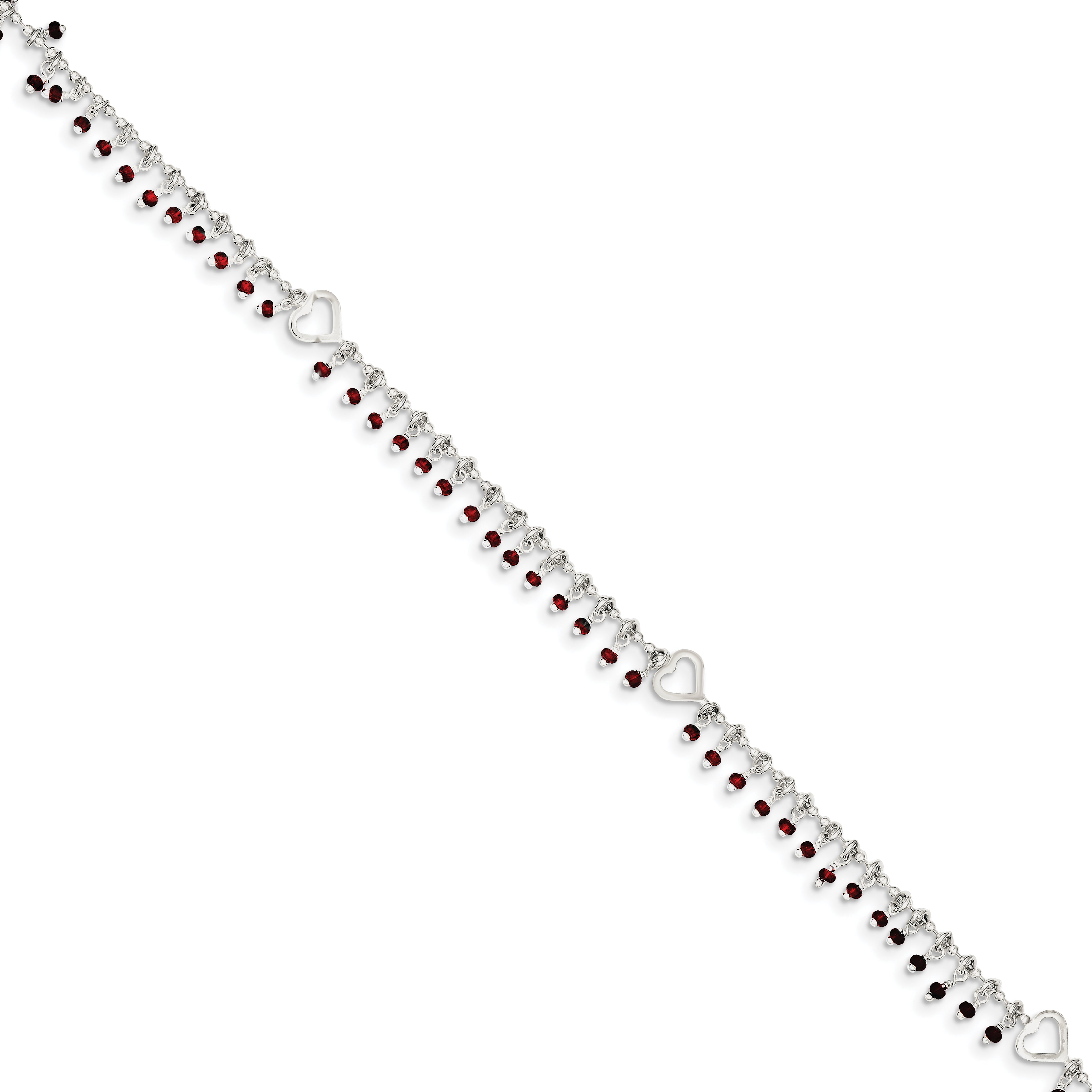 Sterling Silver Red Beads 10in Plus 1in Ext. Anklet