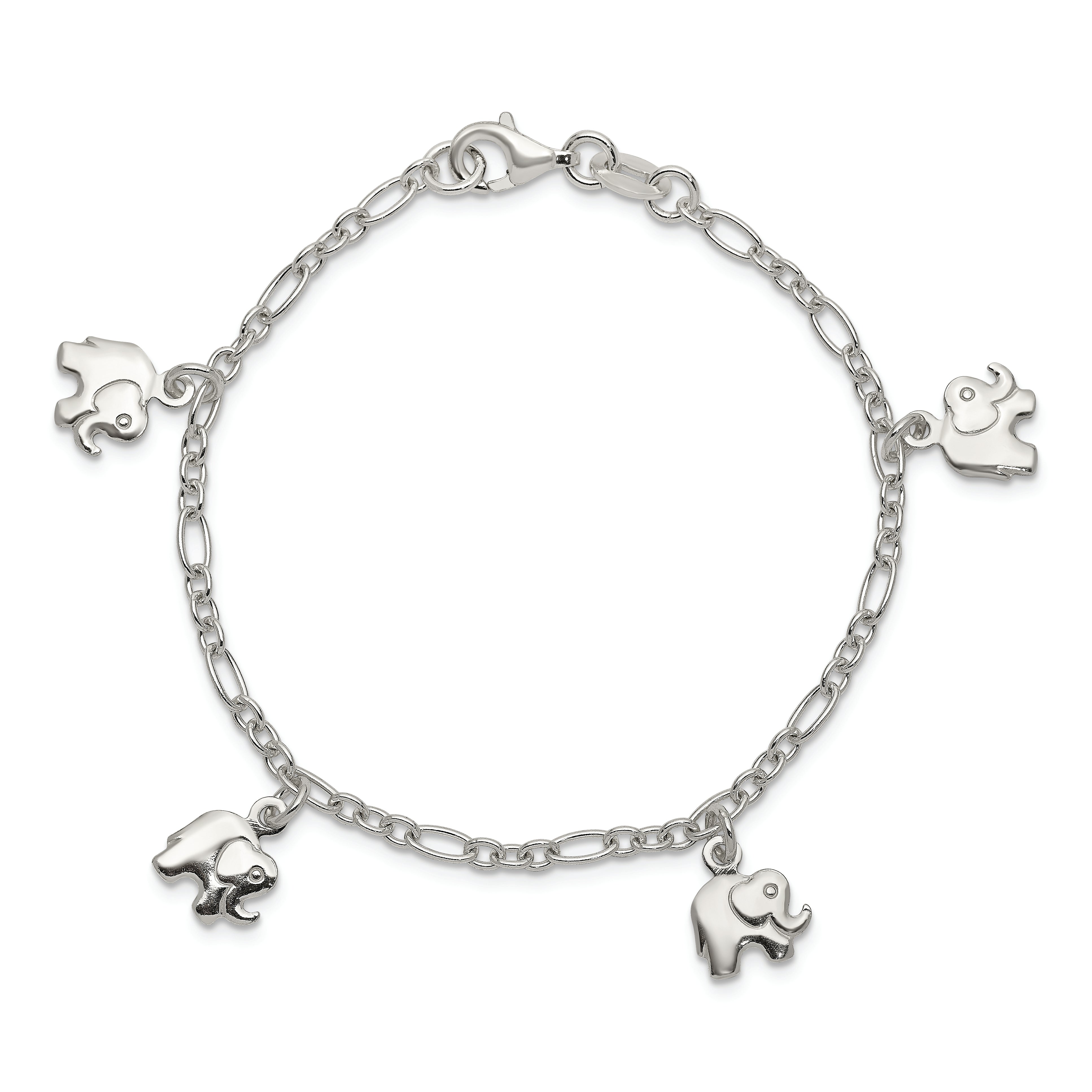 Sterling Silver Polished Elephants with 1in ext. Children's Bracelet